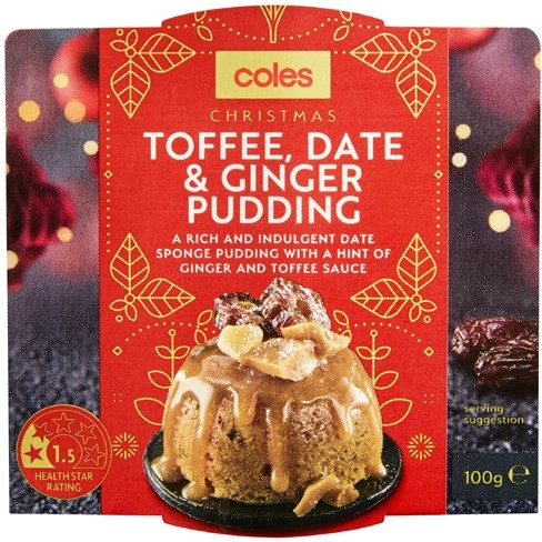 Coles Christmas Toffee, Date & Ginger Pudding 100g