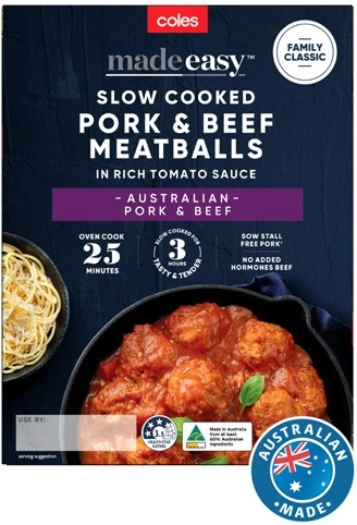 Coles Made Easy Family Classic Slow Cooked Pork & Beef Meatballs 800g