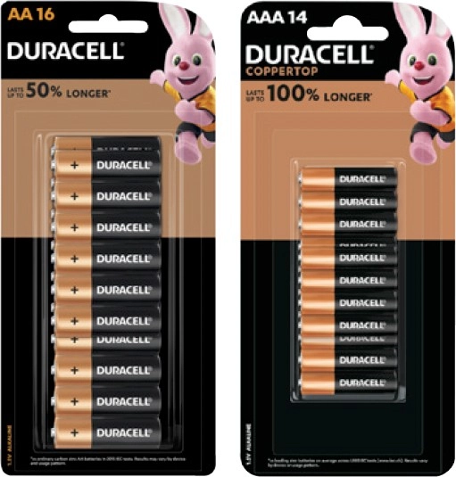 Duracell Coppertop Batteries AA 16 Pack or AAA 14 Pack