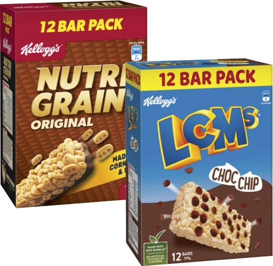 Kellogg's Nutri Grain or LCMs 12 Pack 240g-264g