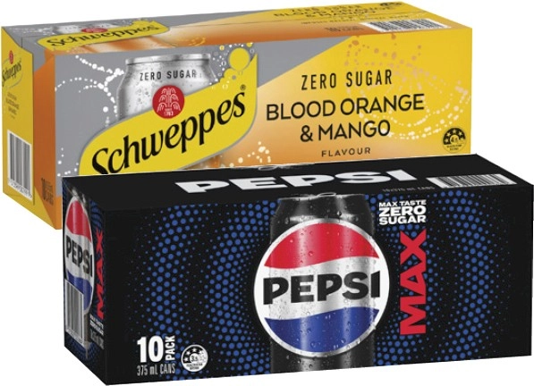 Pepsi, Solo or Schweppes Soft Drink or Schweppes Infused Sparkling Water 10x375mL