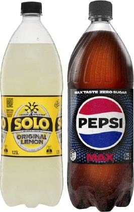 Pepsi, Solo or Sunkist Soft Drink 1.25 Litre