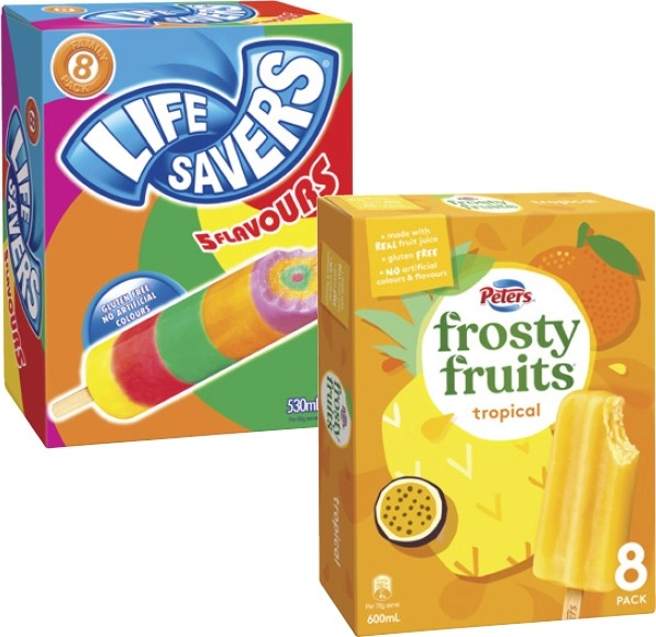 Peters Frosty Fruit or Lifesavers 420mL-600mL