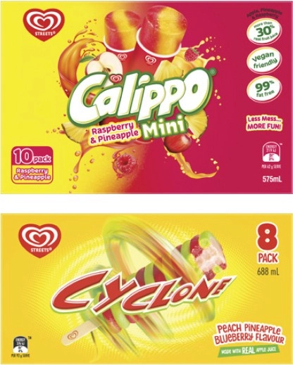 Streets Calippo 10 Pack 575mL or Cyclone 8 Pack 688mL