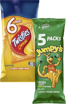 Twisties 6 Pack or Jumpy's or Doritos 5 Pack