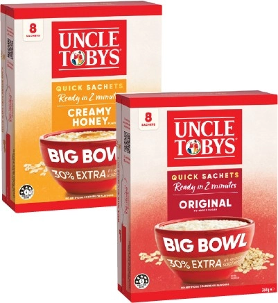 Uncle Tobys Oats Big Bowl or Delicious Blend 320g-368g