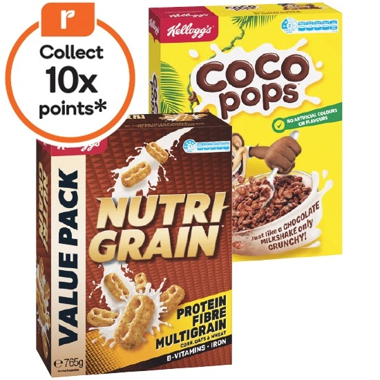 Kellogg's Nutri-Grain 765g or Coco Pops 650g