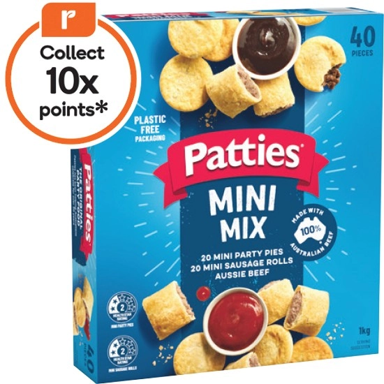 Patties Party Pack Mini Pies & Sausage Rolls 1 kg or Party Pack 1.25 kg