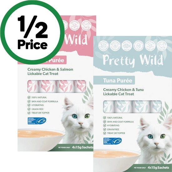 Pretty Wild Creamy Puree Cat Treats Pk 4 x 15g