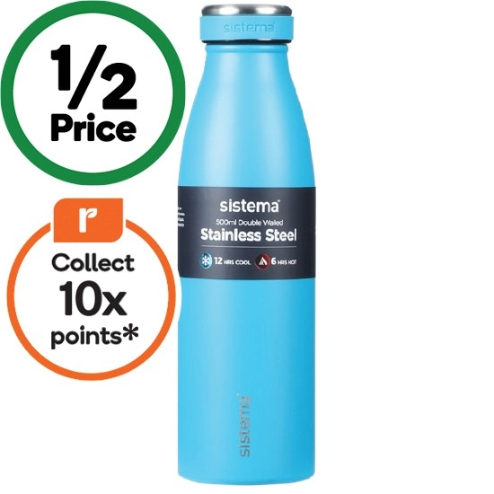 Sistema Stainless Steel Bottle Double Walled 500ml Assorted