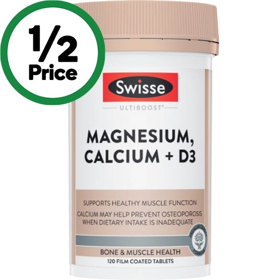 Swisse Ultiboost Magnesium, Calcium + Vitamin D3 Tablets Pk 120~