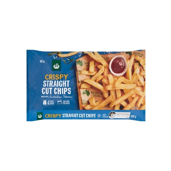 Woolworths Australian Crispy Straight or Crinkle Cut Chips 900g – From the Freezer