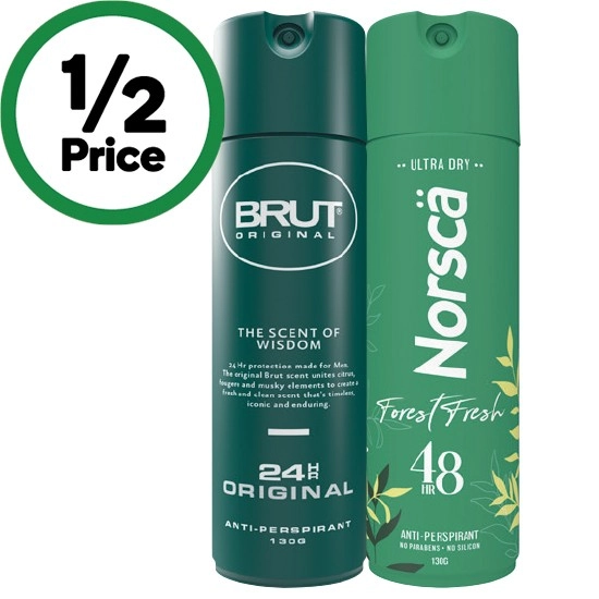 Brut 24hr Antiperspirant or Norsca Antiperspirant 130g