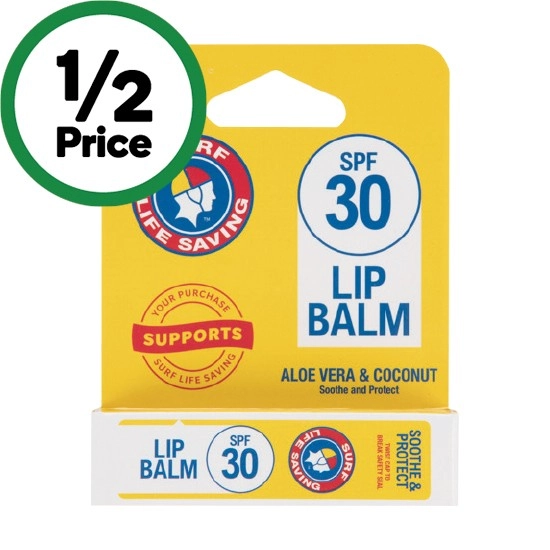 Surf Life Saving Aloe Vera & Coconut Lip Balm SPF30 Pk 1#