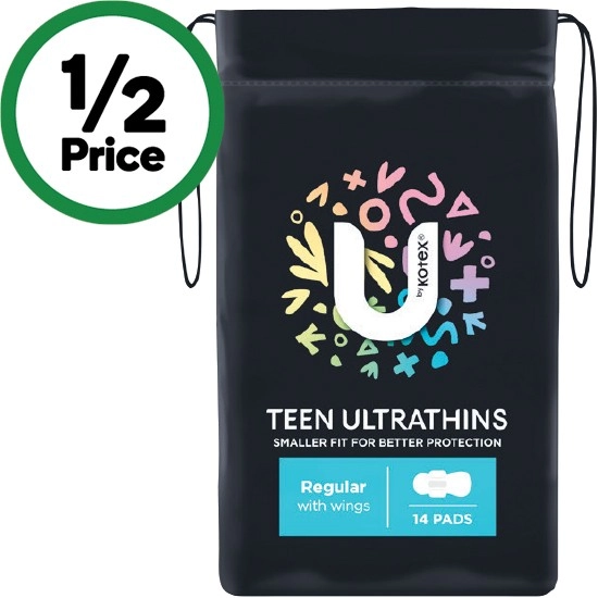 U by Kotex Teen Ultrathins Pads Pk 14