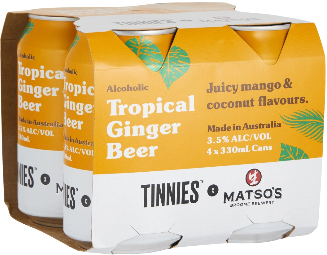 Matso’s Tinnies Tropical Ginger Beer Cans 4x330ml