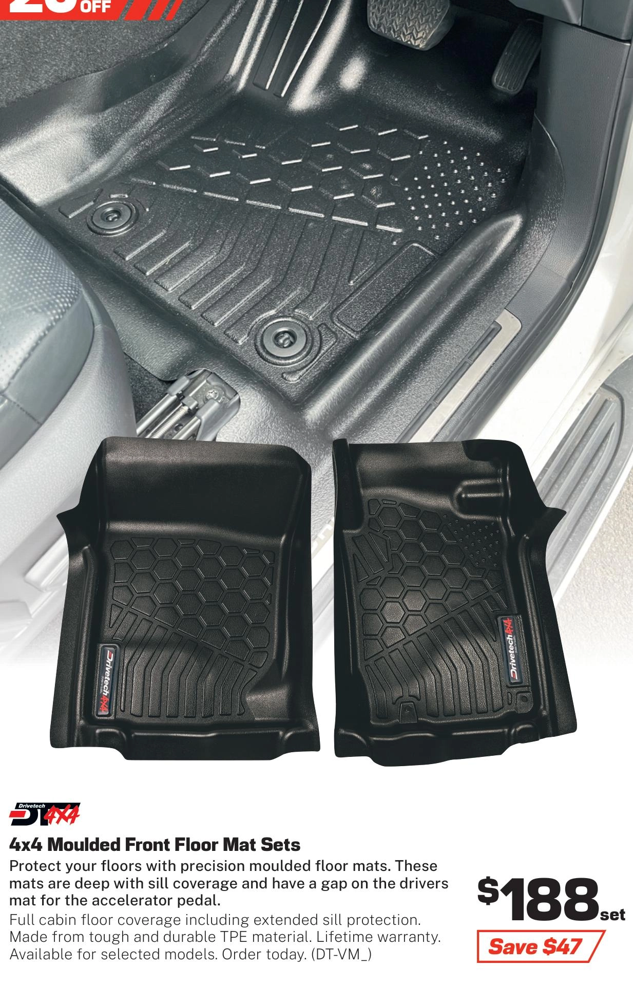 Drivetech 4x4 Moulded Front Floor Mat Sets