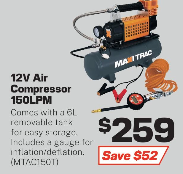 MaxiTrac 150LPM Air Compressor & 6L Tank - MTAC150T