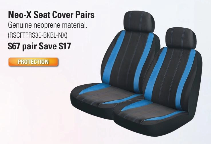 Repco Front Car Seat Covers Neoprene, Black/Blue - Pair - RSCFTPRS30-BKBL-NX