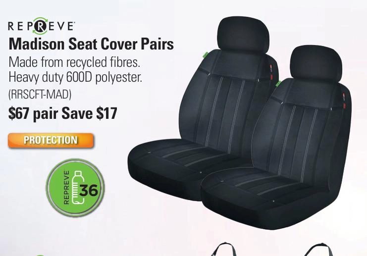 Repco Repreve Madison Front Car Seat Covers, Black - Pair - RRSCFT-MAD