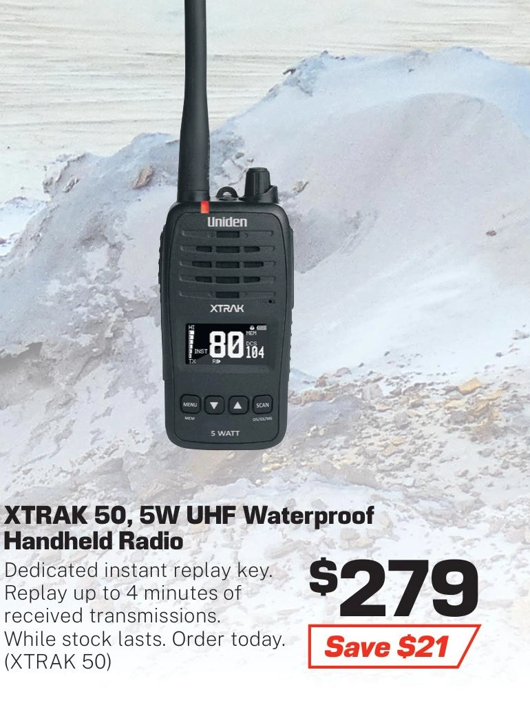 Uniden XTRAK 50, 5W UHF Waterproof Handheld Radio - XTRAK 50