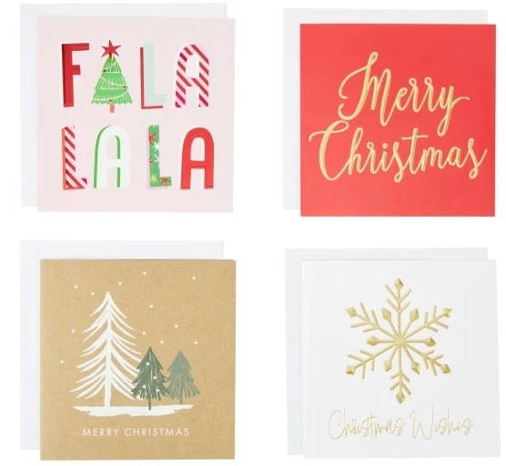 10 Pack Square Christmas Cards - Assorted