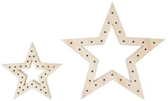 2 Pack Battery Operated LED Light Up Wooden Stars