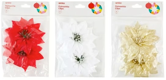 2 Pack Poinsettia Clips - Assorted