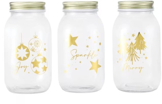 3 Pack 800ml Gold Look Star Christmas Jars