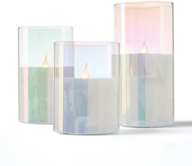 3 Pack White Iridescent LED Candles