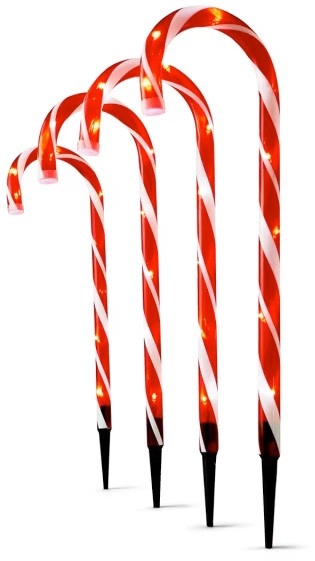 4 Pack Solar Powered LED Light Up Candy Cane Stakes