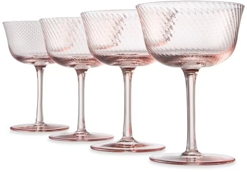 4 Pink Swirl Coupe Glasses