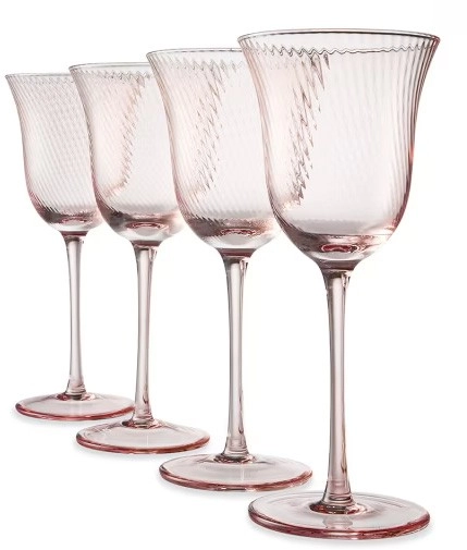 4 Pink Swirl Wine Glasses