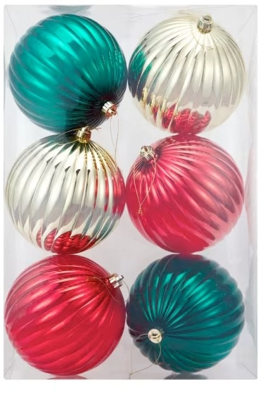 6 Pack 20cm Traditional Baubles