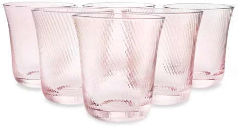 6 Pink Swirl Stemless Glasses