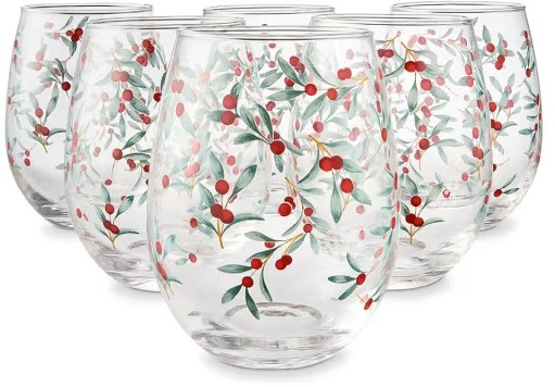 6 Traditional Foliage Stemless Glasses