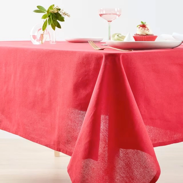 Red Linen Look Tablecloth