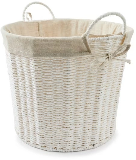 Round Paper Rope Basket with Liner - White