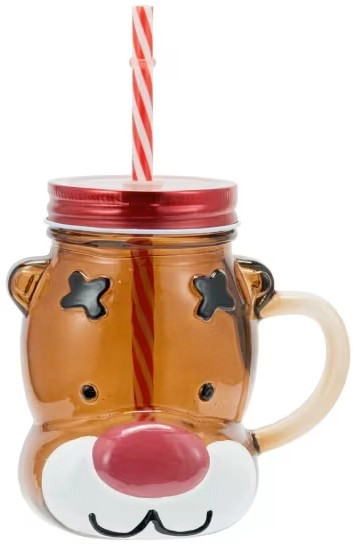 Rudolph Drink Jar and Straw