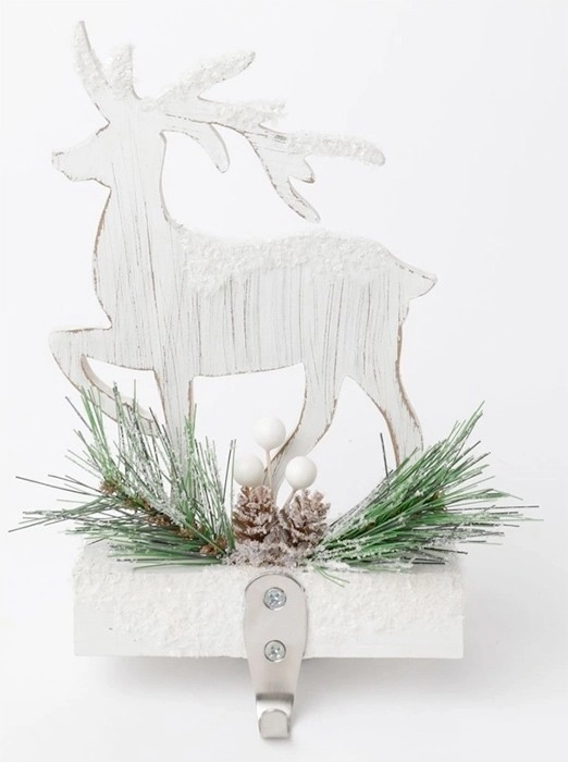 Harvest White-Washed Wooden Reindeer Stocking Holders