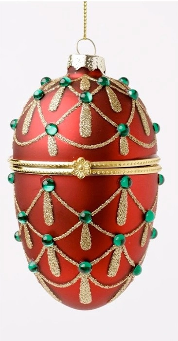 Heirloom Glass Gem Hinged Egg Ornament in Red