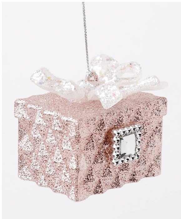 Luxe Glittered Gift Box Ornament with Gem