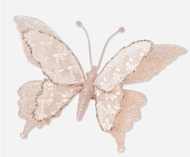 Luxe Lace Glitter Butterfly Clip in Pink