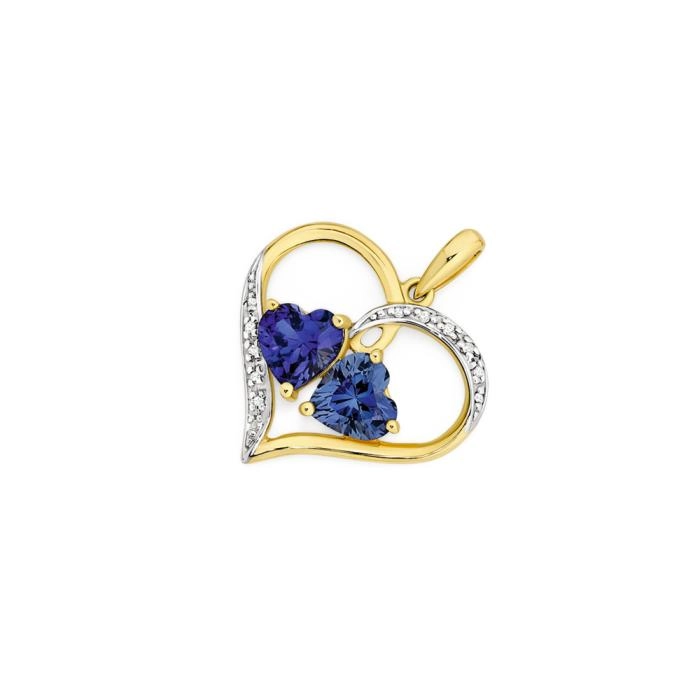 9ct Created Sapphire & Diamond Heart Pendant