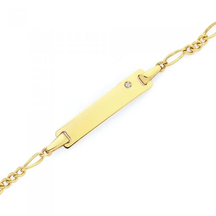 9ct Gold 14cm Figaro 3+1 Diamond Id Bracelet