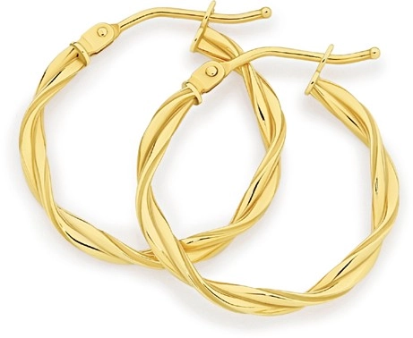 9ct Gold 15mm Entwined Twist Hoop Earrings