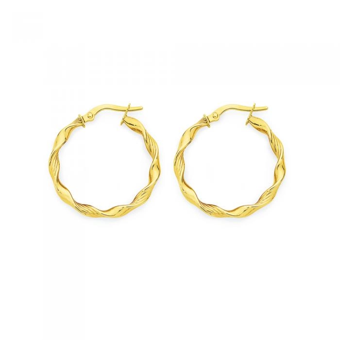 9ct Gold 15mm Twist Hoop Earrings