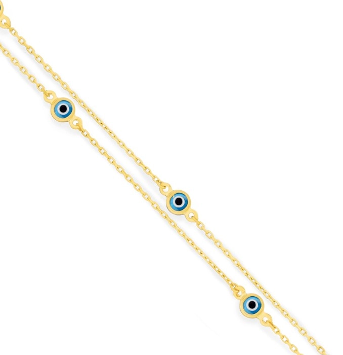 9ct Gold 19cm Double Strand Evil Eye Bracelet