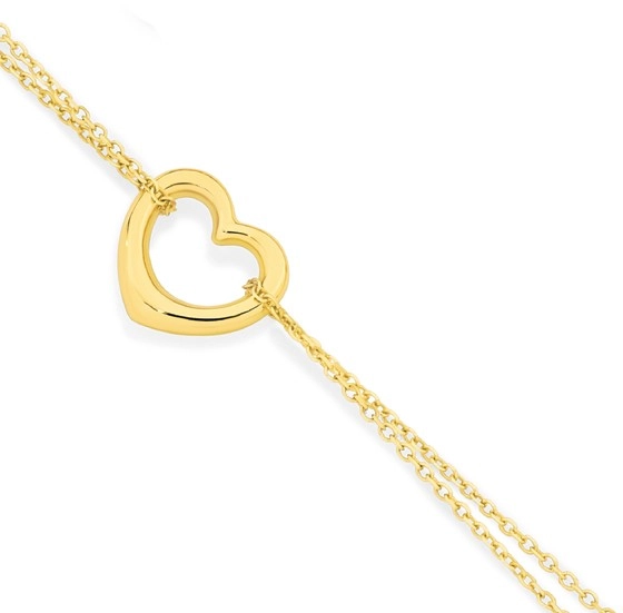 9ct Gold 19cm Double Trace with Floating Heart Bracelet