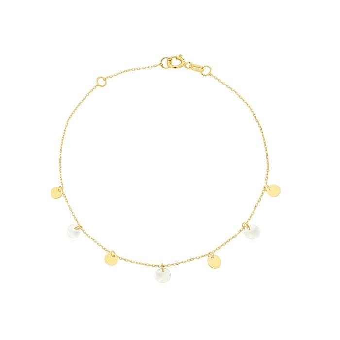 9ct Gold 19cm Multi Mother of Pearl and Disc Trace Bracelet